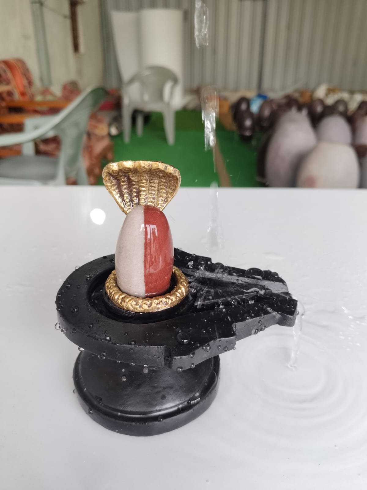 Close-up of natural stone markings on Narmadeshwar Shivling